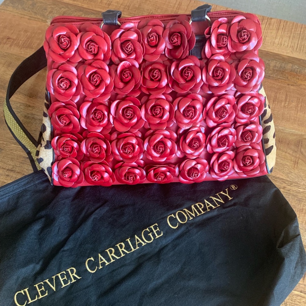 **Rare** Clever Carriage Roses and Leopard Satchel